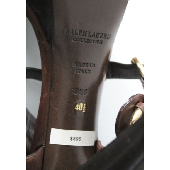 Ralph Lauren Collection Purple Label T-Strap Heels Size 10.5 Brown Leather - Picture 8 of 9